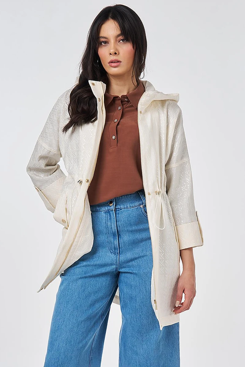 Jacquard Short Trench Coat Cream
