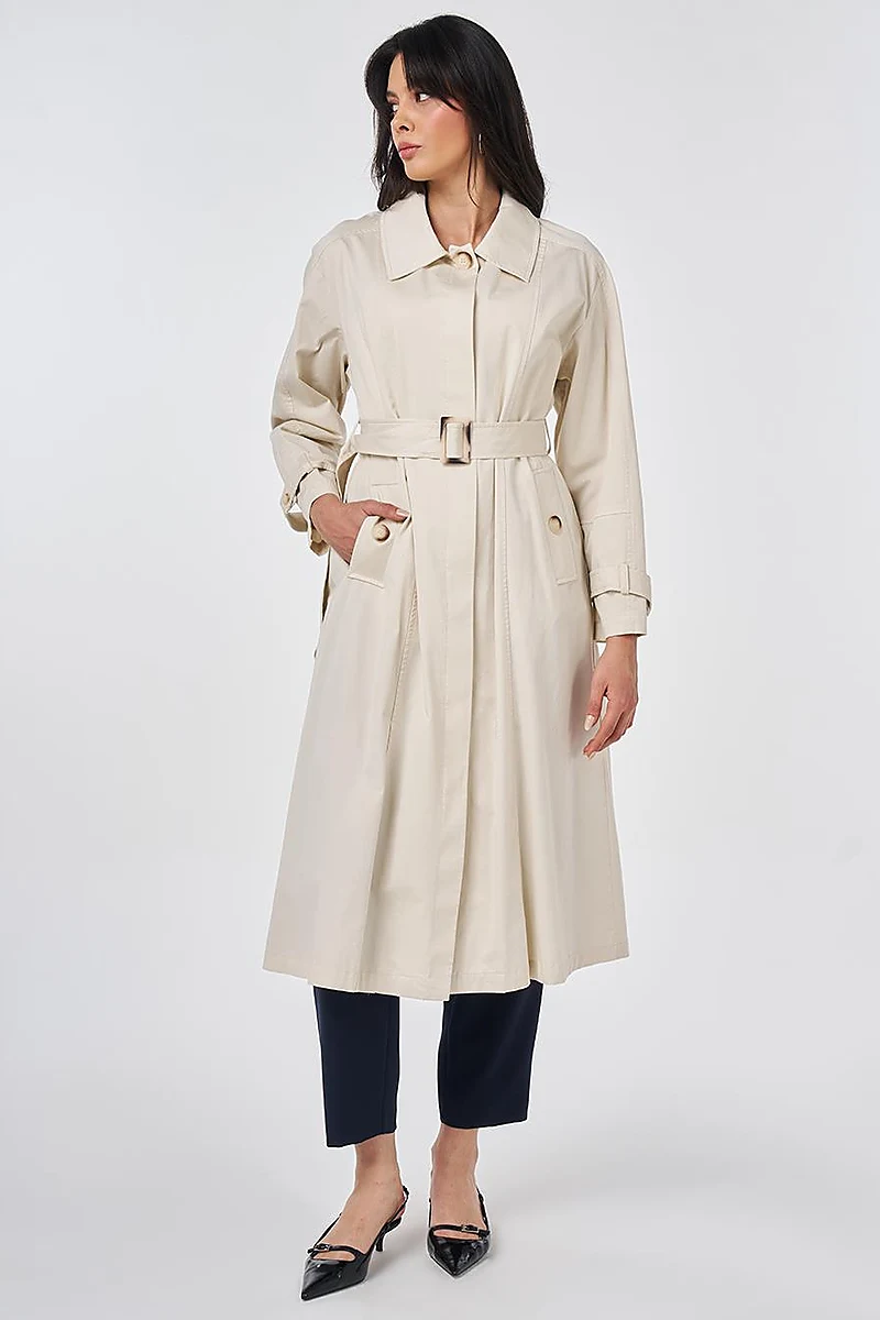 Shirt Collar Belted Trench Coat Cream