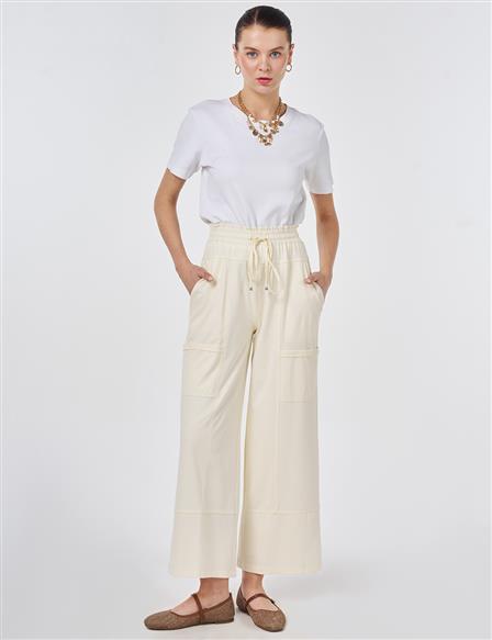 Relaxed Fit Rayon Trousers Ecru