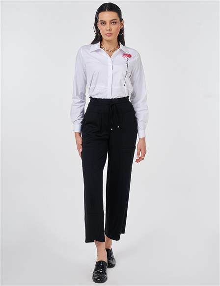 Relaxed Fit Rayon Trousers Black