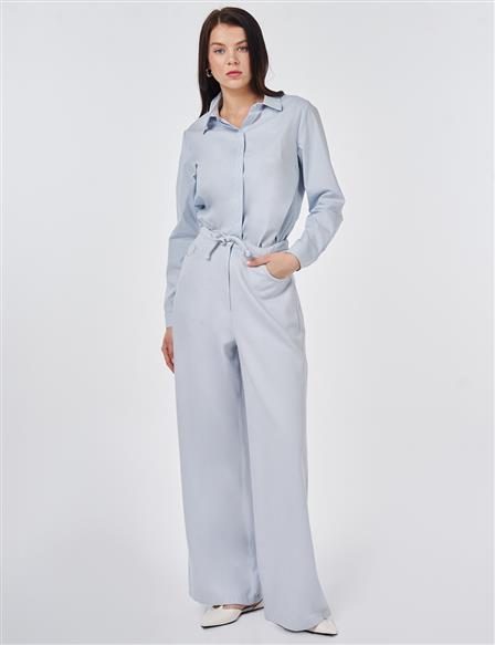 Drawstring Lyocell Trousers in Blue