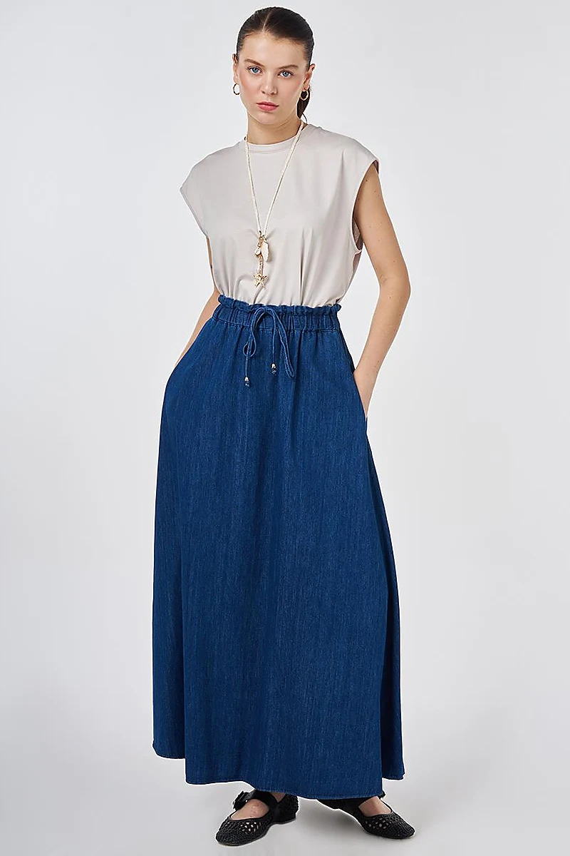 Washed A-Line Denim Skirt Indigo