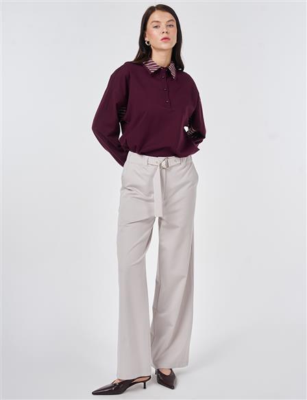 Metal-Buckle Rayon Pants Light Gray