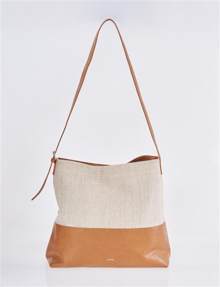 Leather-Trimmed Shopper Bag - Brown