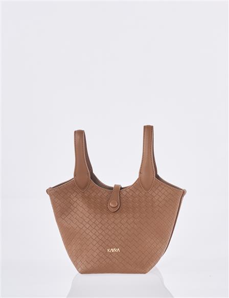 Faux Leather Handbag - Brown