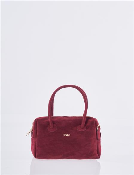Logo Suede Handbag - Burgundy