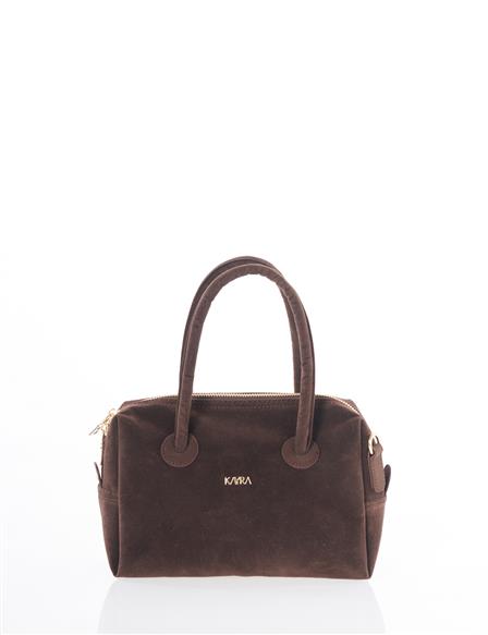 Logo Suede Handbag - Dark Brown