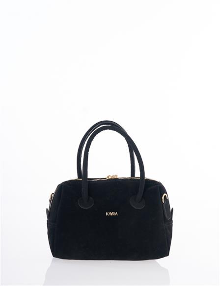 Logo Suede Handbag - Black