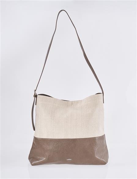 Leather-Trimmed Shopper Bag - Dark Brown