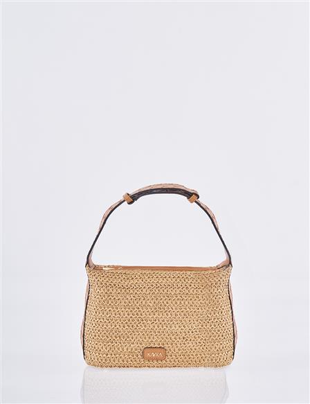 Straw Bag with Leather Trim - Tan