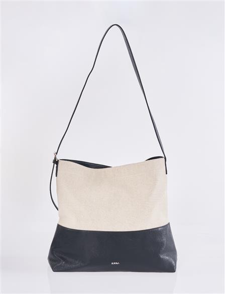 Leather-Trimmed Shopper Bag - Black