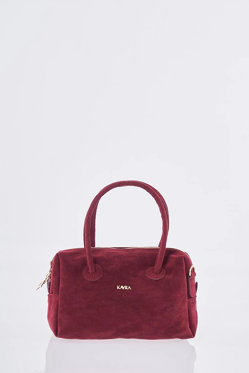Logo Suede Handbag - Burgundy