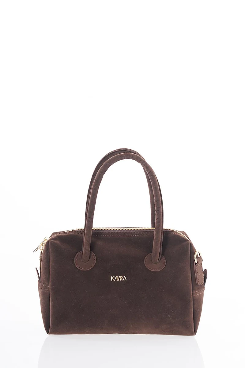 Logo Suede Handbag - Dark Brown