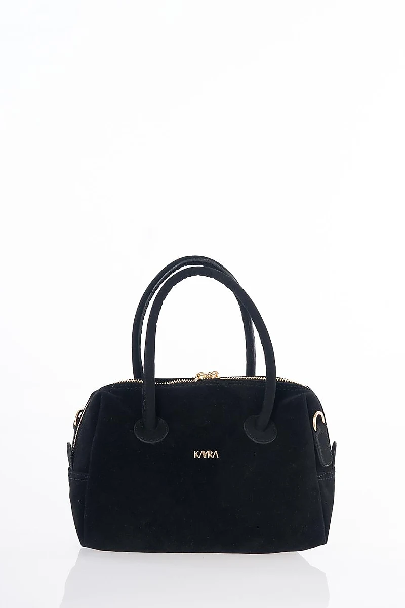 Logo Suede Handbag - Black