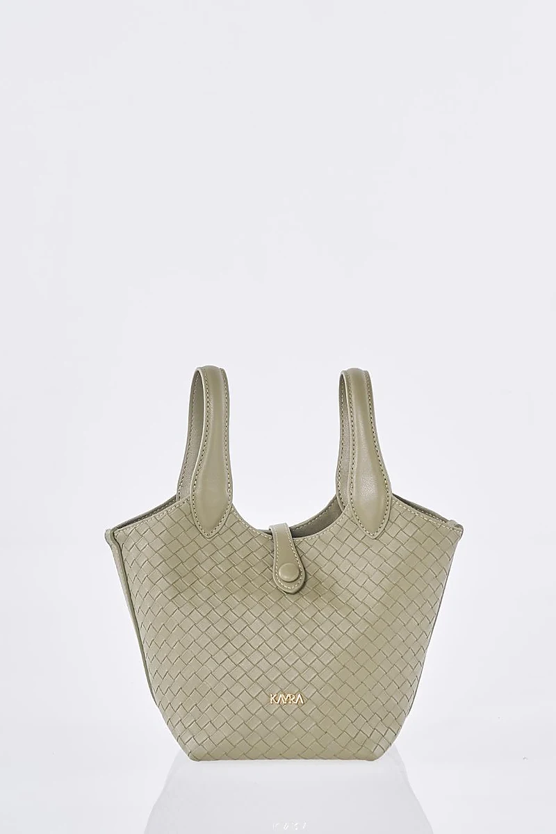Faux Leather Handbag - Light Khaki