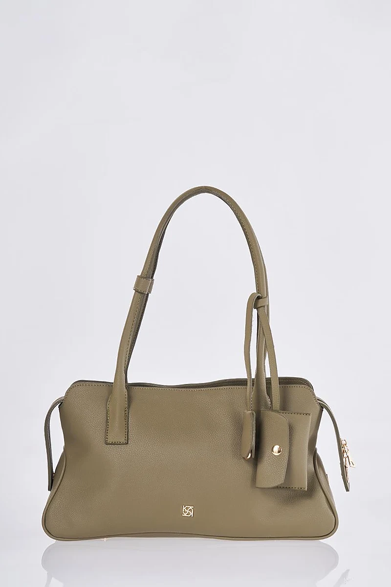 Faux Leather Shoulder Bag Khaki