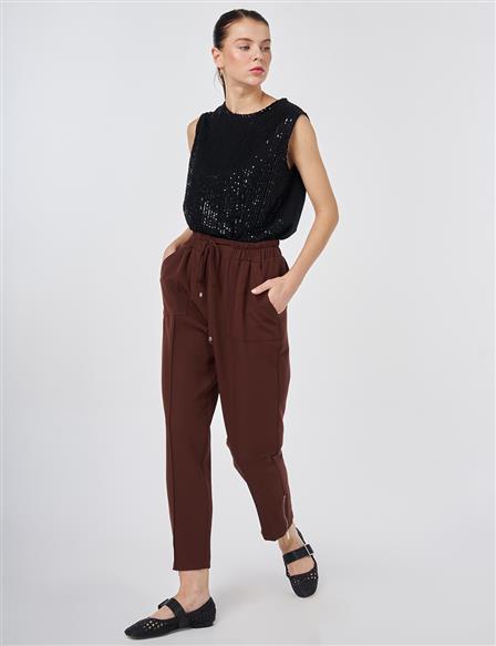 Zippered Hem Straight-Leg Pants Chocolate