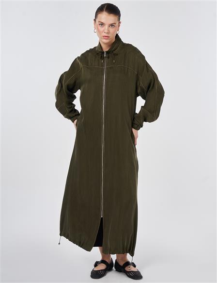 100% Lyocell High Collar Throw-On Dark Khaki
