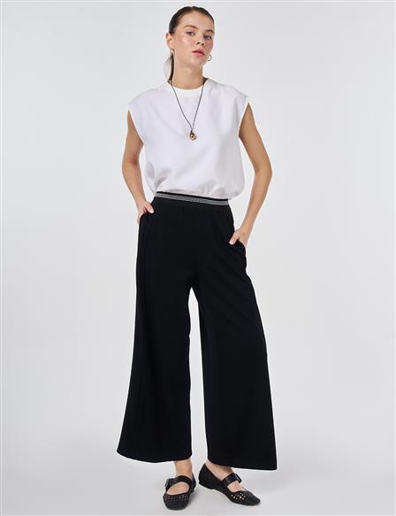 Elastic Waist Relaxed Fit Pants Black