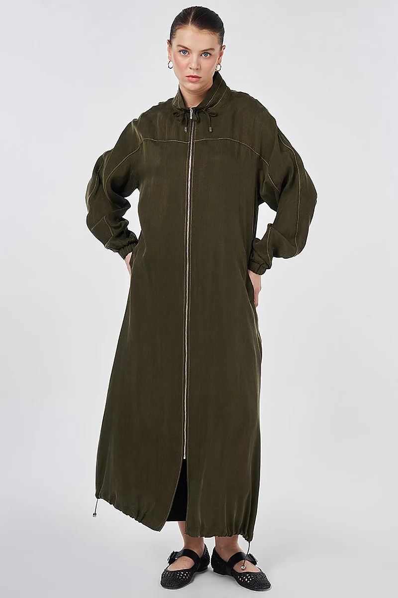 100% Lyocell High Collar Throw-On Dark Khaki