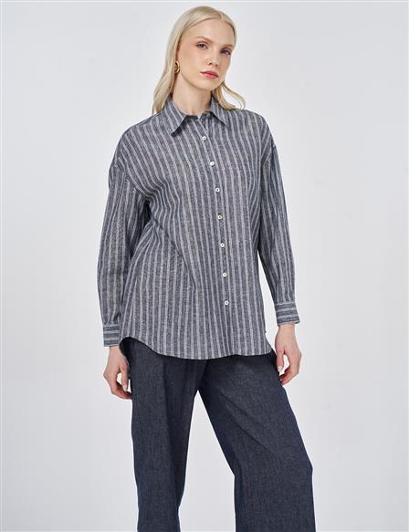 Striped Cotton Linen Tunic Mink