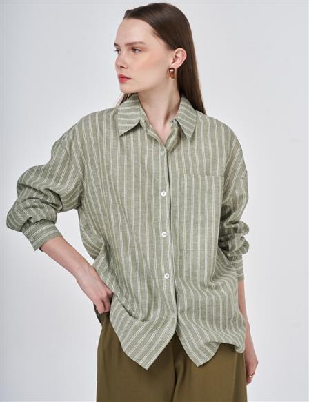 Single-Pocket Cotton Linen Tunic Khaki