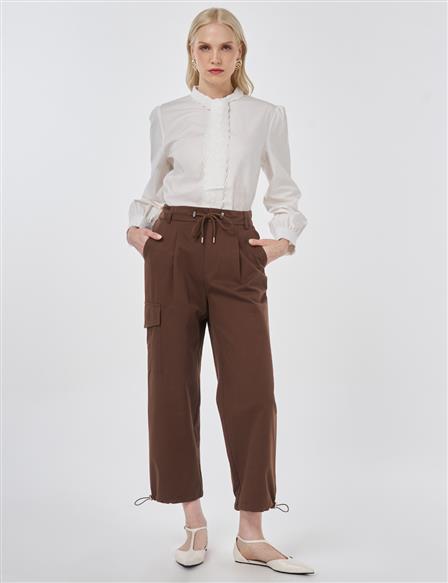 High-Waist Cargo Pocket Trousers Dark Brown