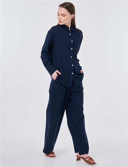 Linen Viscose Two-Piece Set – Dark Navy 