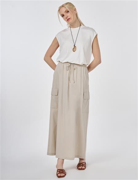 Cargo Pocket Rayon Skirt – Stone
