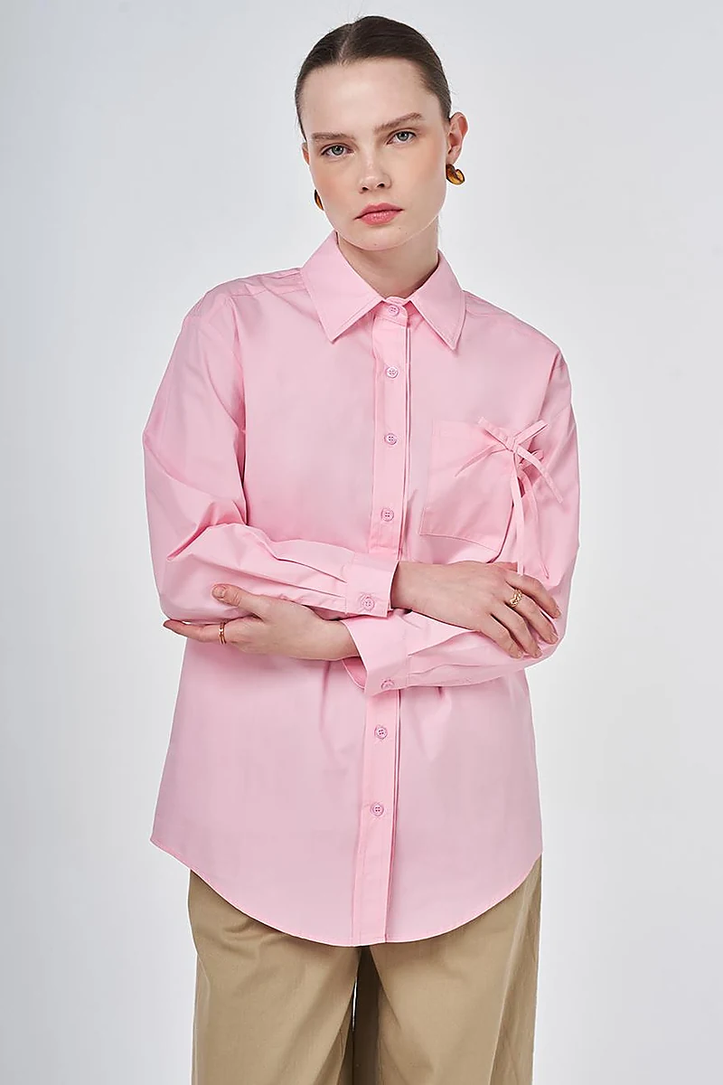 100% Cotton Bow-Detail Blouse Candy Pink