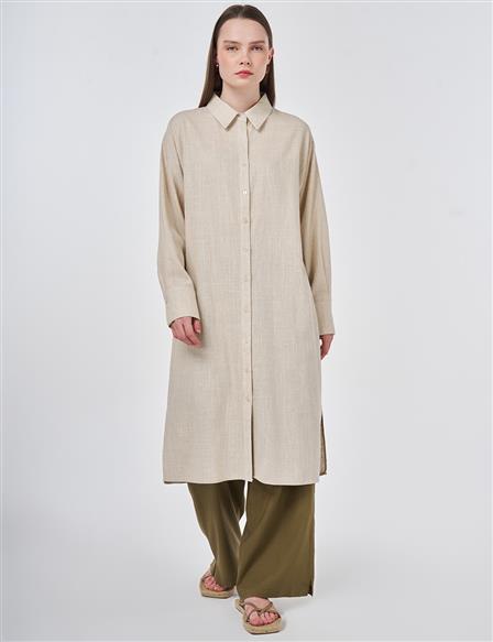 Keten Viskon Uzun Tunik Taş