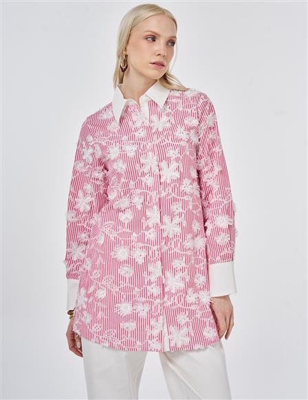 Embroidered Cotton Tunic Coral