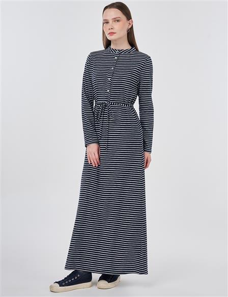 Striped Knit Dress Dark Navy
