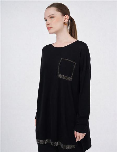 Hotfix Printed Knitted Tunic Black