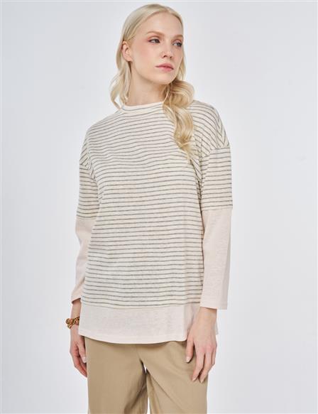 Striped Cotton Sweatshirt Light Gray