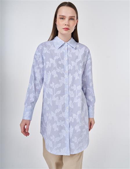 Embroidered Appliqué Cotton Modal Tunic Blue