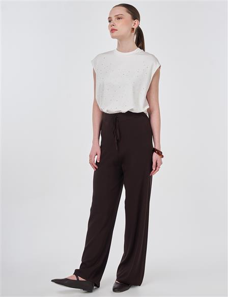 Relaxed Fit Knitted Trousers Dark Brown