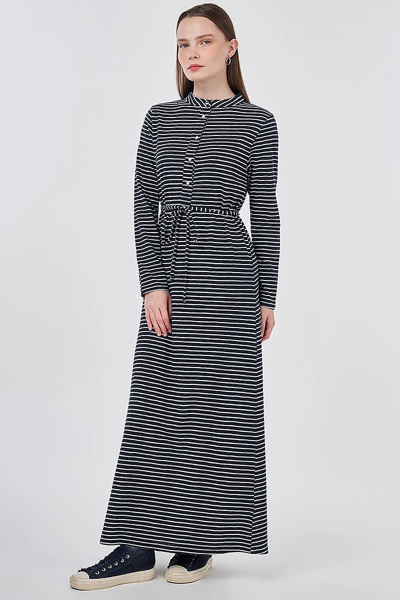 Striped Knit Dress Dark Navy