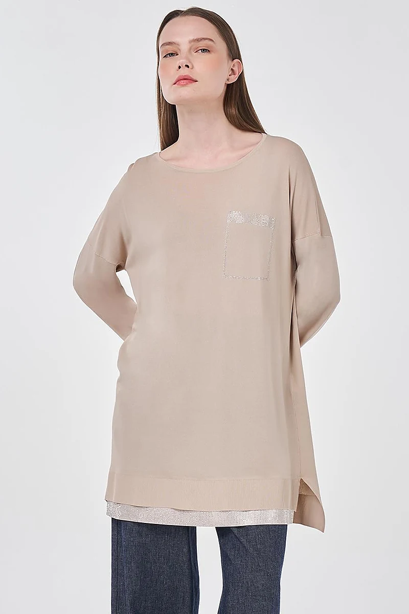 Hotfix Printed Knitted Tunic Stone