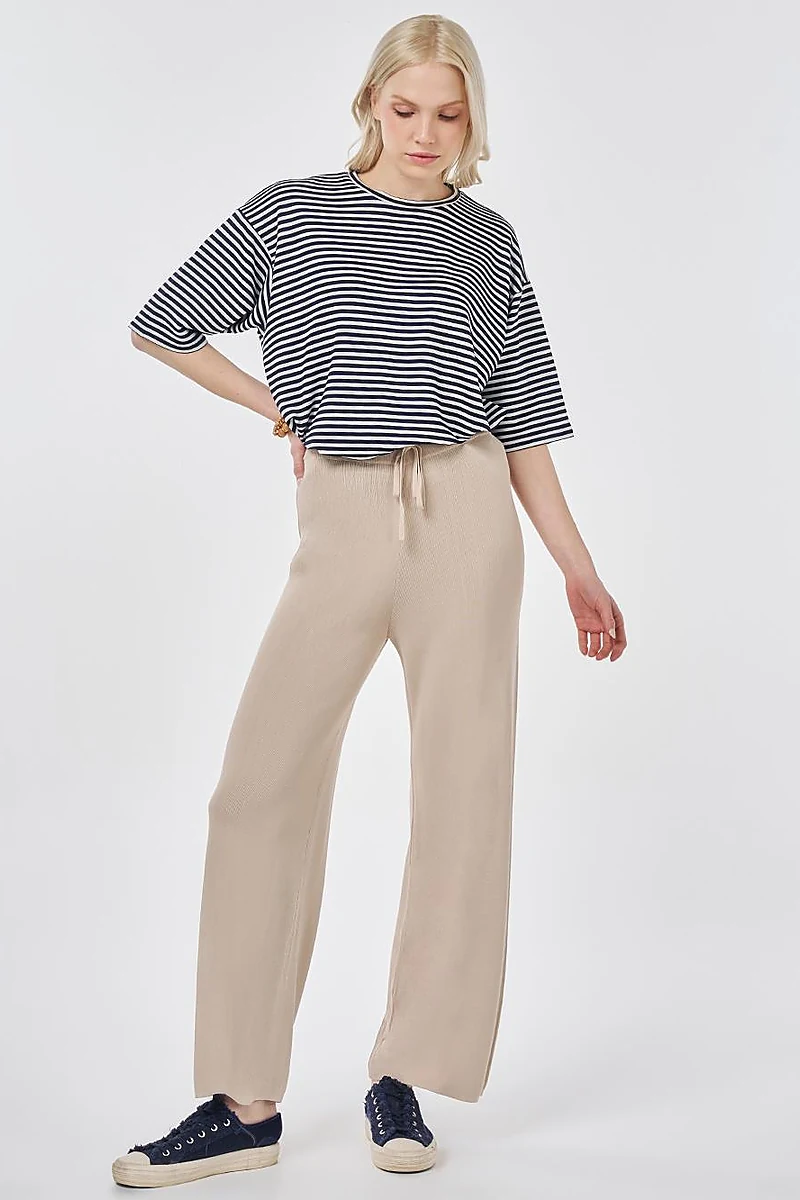 Relaxed Fit Knitted Trousers Stone