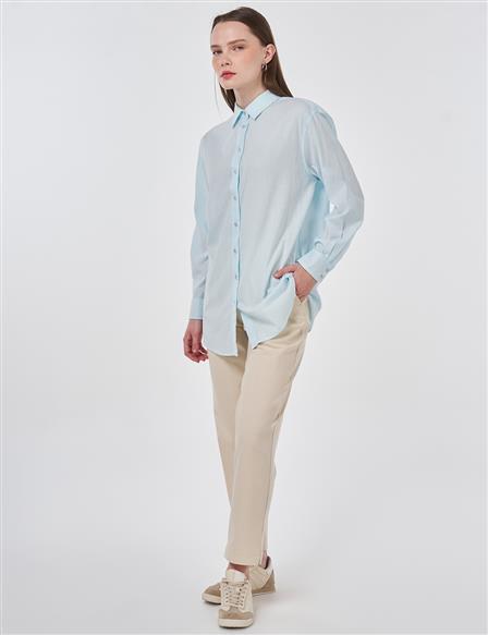 %100 Pamuklu Rahat Kesim Tunik Buz Mavisi