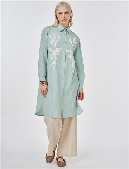 Embroidered Detail Cotton Tunic Mint