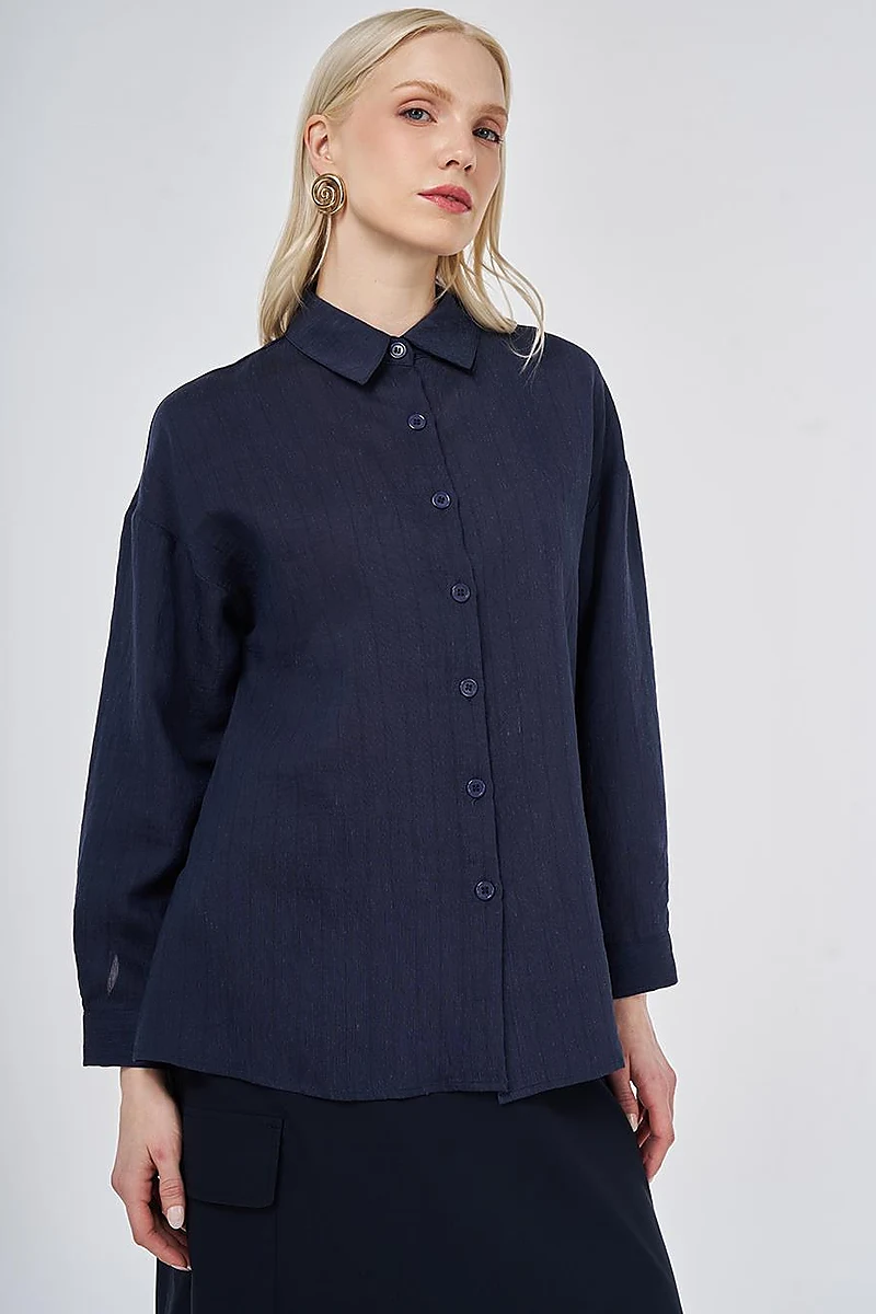 Striped Linen Viscose Tunic Navy
