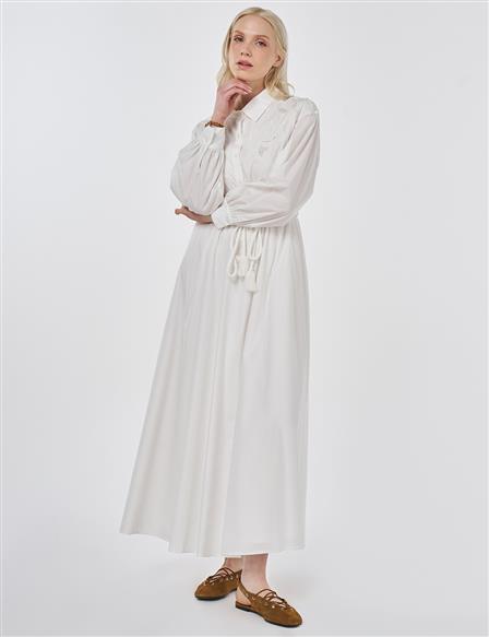 Embroidered Cotton Dress Optic White