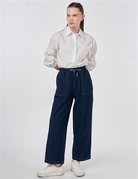 Denim Trousers with Bag Pockets Navy
