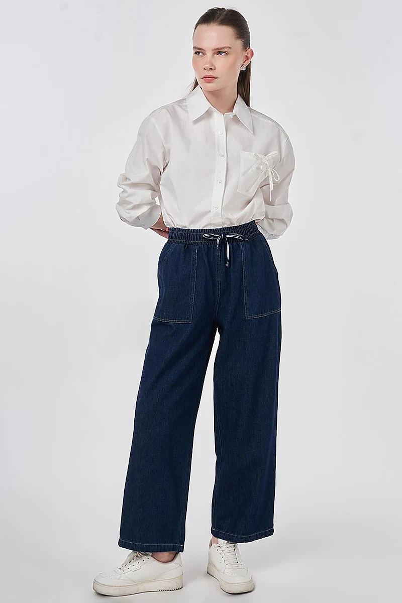 Denim Trousers with Bag Pockets Navy