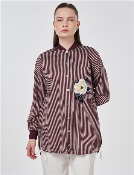 İşleme Detaylı Viskon Tunik Koyu Bordo