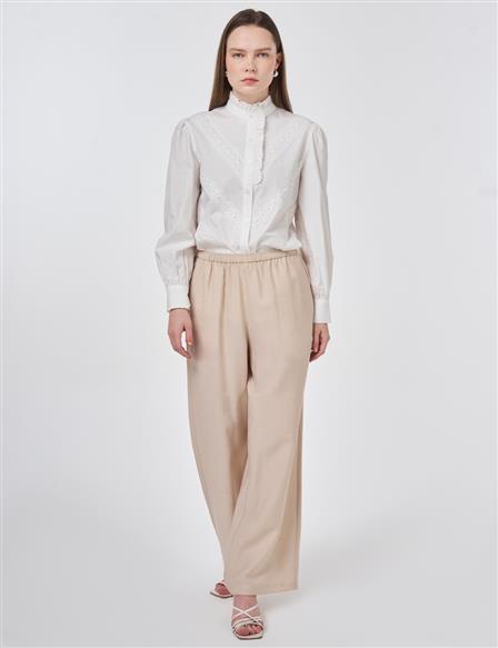 Relaxed Fit Rayon Trousers – Beige