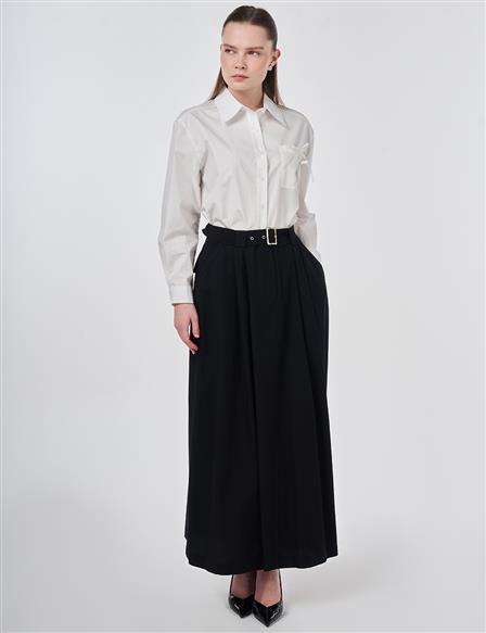 Buckle Detail Bell Skirt Black