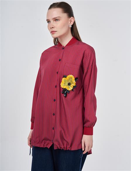 Embroidered Viscose Tunic Red